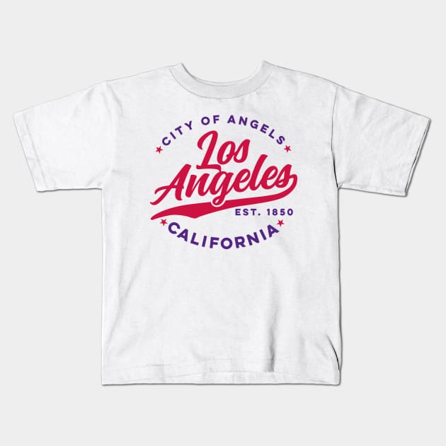 Vintage Los Angeles City of Angels California Red Text Kids T-Shirt by DetourShirts